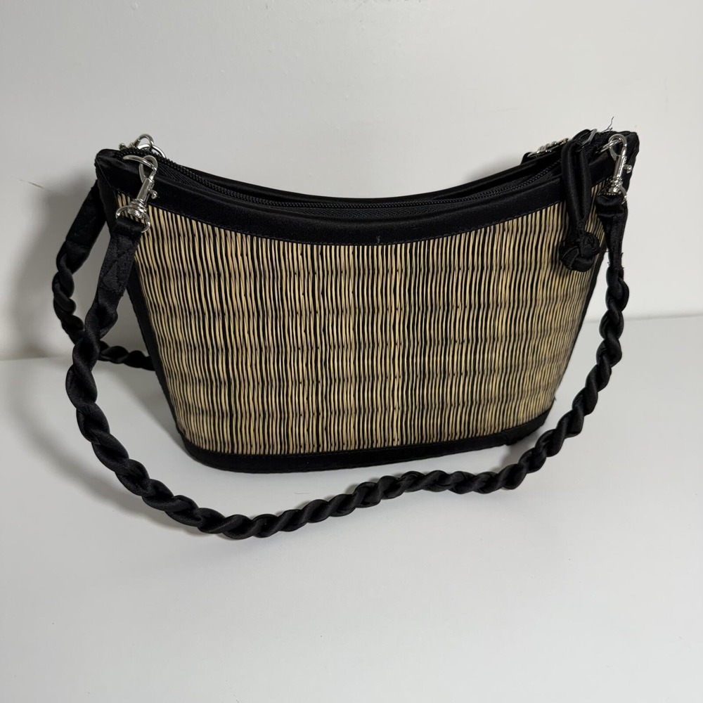 Baskets of Cambodia Shoulder Bag Womens Small Tan Black Woven Boho Artisan Purse